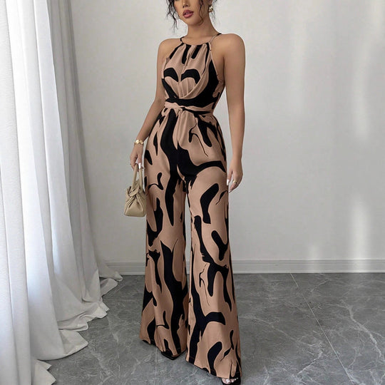 Damen Modischer Jumpsuit mit Spaghettiträgern und weitem Bein R&B