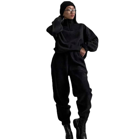 Damen Fleece-Jogginganzug mit kurzem Reißverschluss und lässigem Schnitt R&B