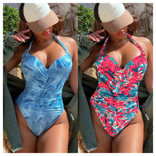 Damen Einteiliger Badeanzug mit floralem Design und Raffungen R&B