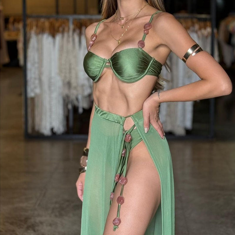 Damen Bikini-Set mit aufregendem Bustier-Design und transparentem Maxikleid R&B