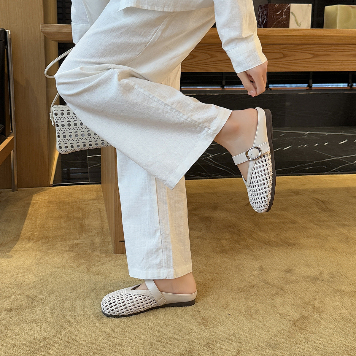 Damen Komfortable Clogs mit modischem Flechtmuster und anpassbarem Riemen