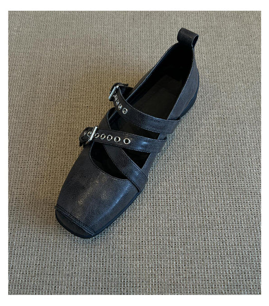 Damen Ballerinas mit dekorativen Riemen und modischen Schnallen R&B