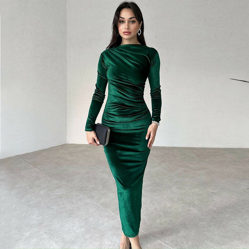 Damen Elegantes Langarmkleid mit körperbetonter Silhouette und gerafftem Design R&B