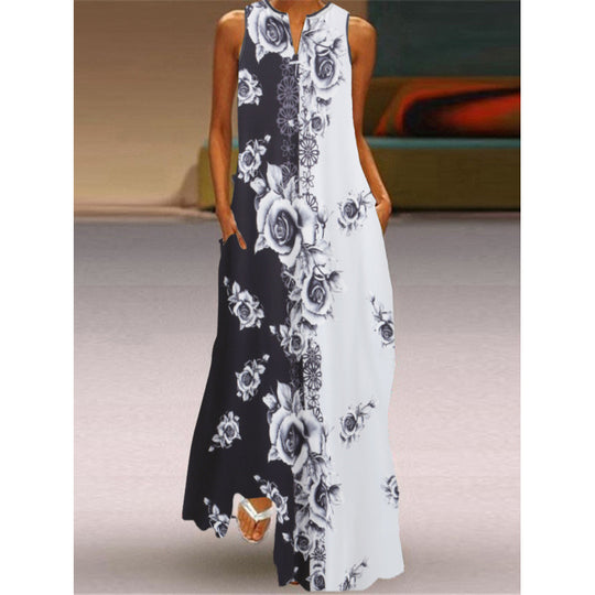 Damen Maxikleid mit elegantem floralem Design und seitlichen Taschen R&B