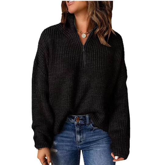 Damen Strickpullover mit kurzem Reißverschluss R&B