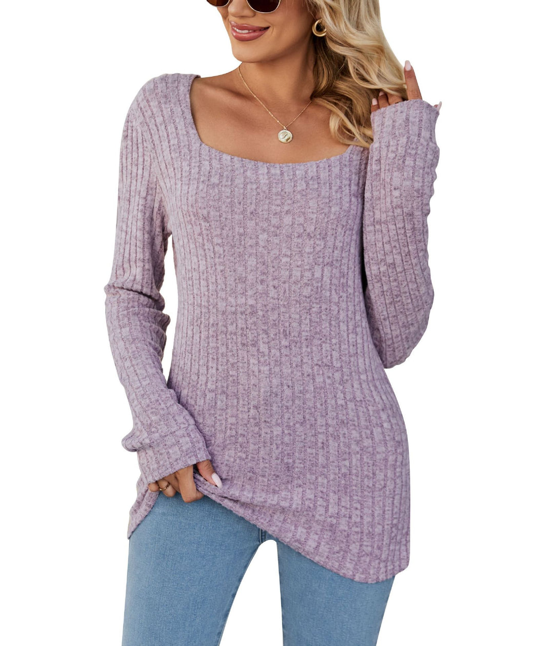 Damen lässiger Strickpullover mit weitem Schnitt und modernem Rippenmuster R&B