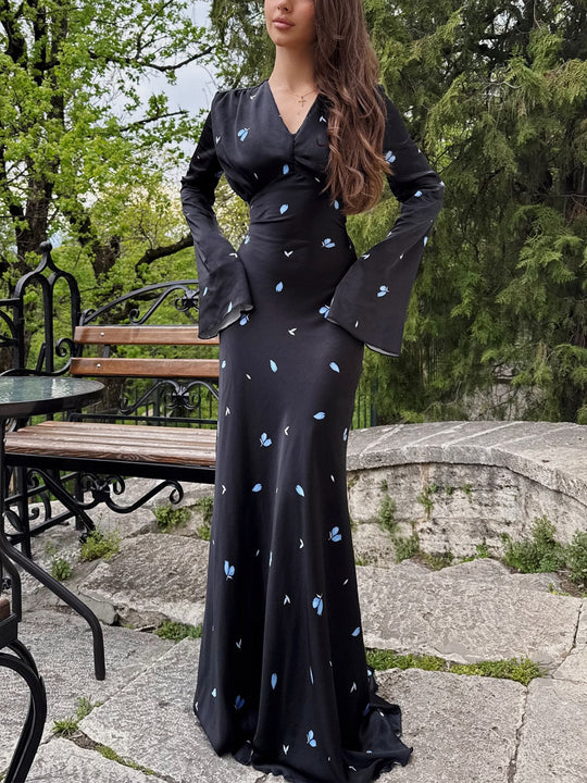 Damen Langärmeliges Maxikleid mit floralen Mustern und femininer Silhouette R&B