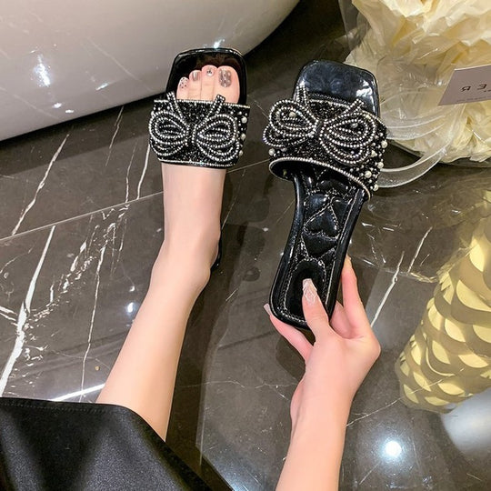Damen Glitzernde Riemchen-Sandalen mit dekorativer Schleifenverzierung R&B