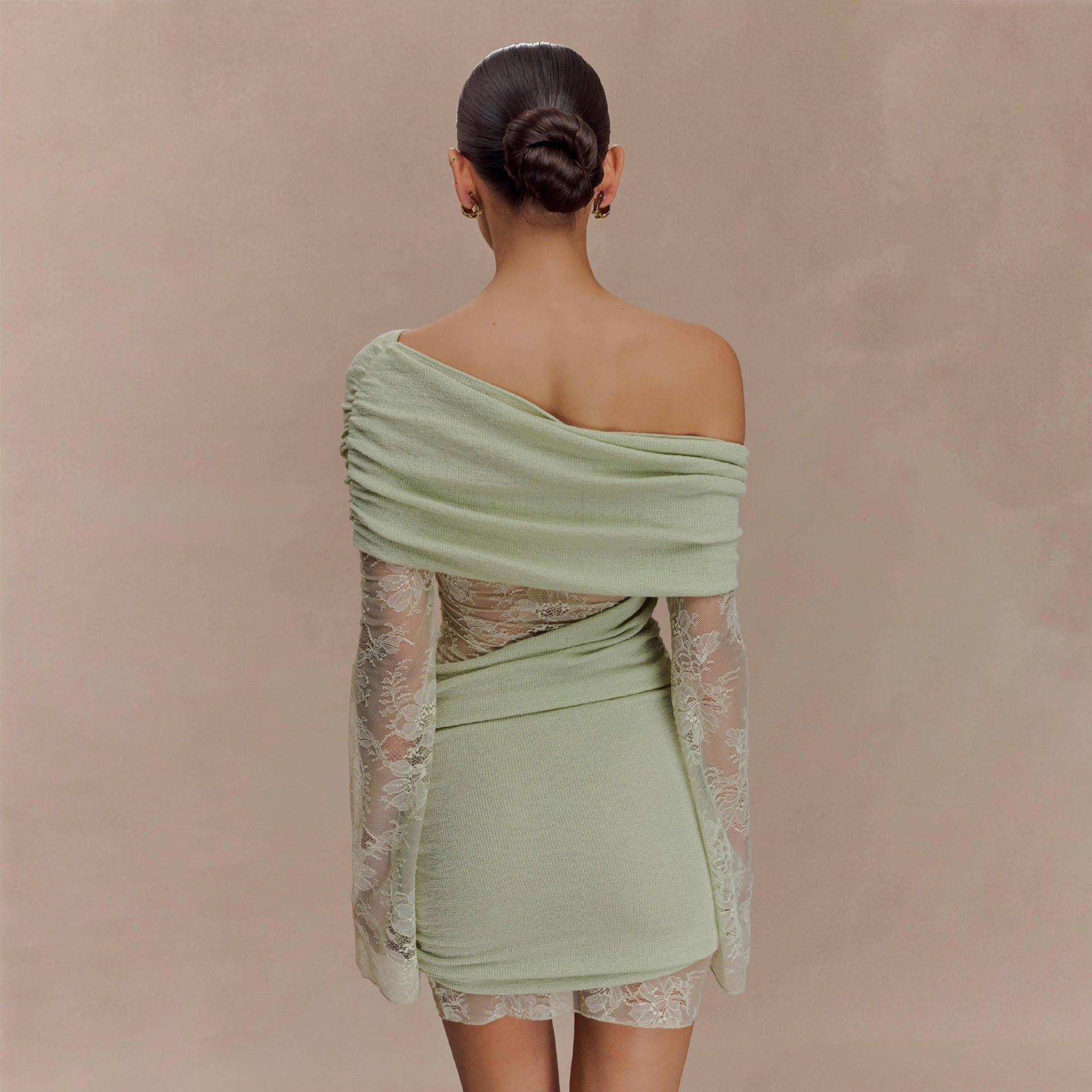 Damen elegantes Minikleid mit Spitzenärmeln R&B
