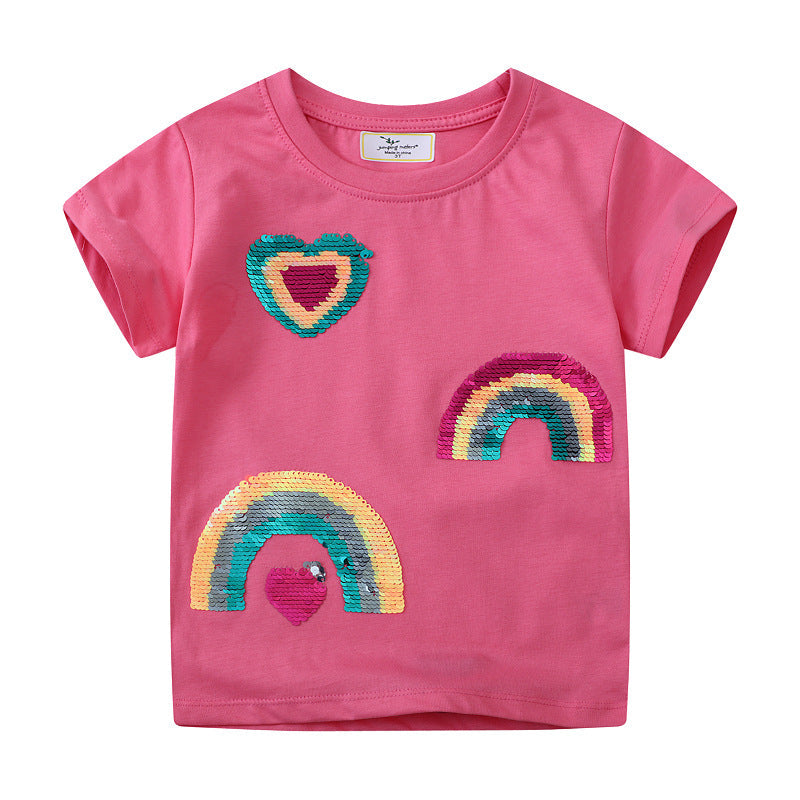 Mädchen T-Shirt mit glitzerndem Regenbogen-Design R&B