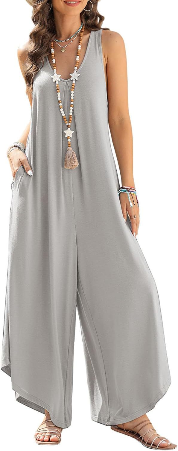 Damen luftiger Jumpsuit mit weitem Bein und praktischen Taschen R&B