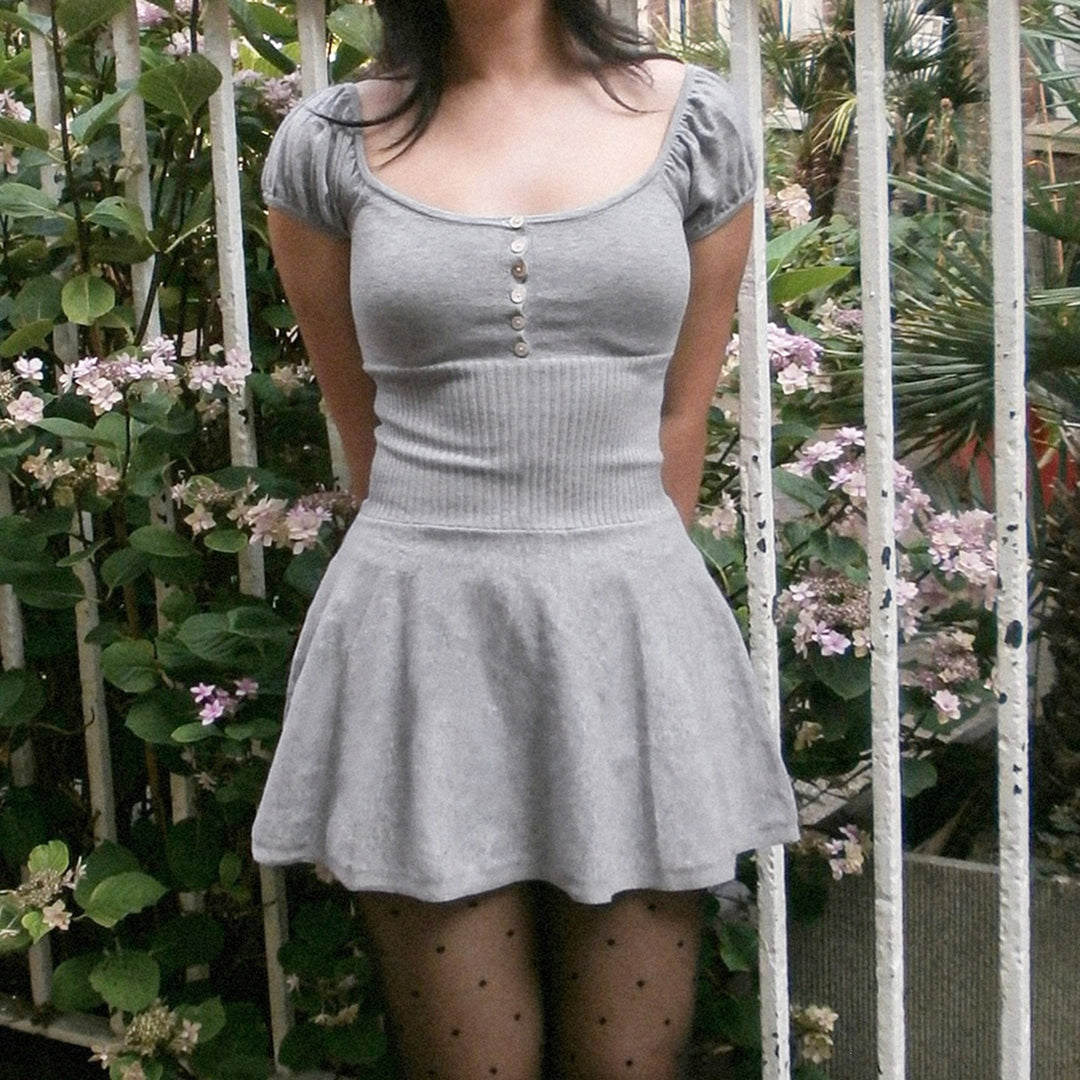 Damen Midi-Kleid mit Puffärmel-Design und figurbetontem Oberteil R&B
