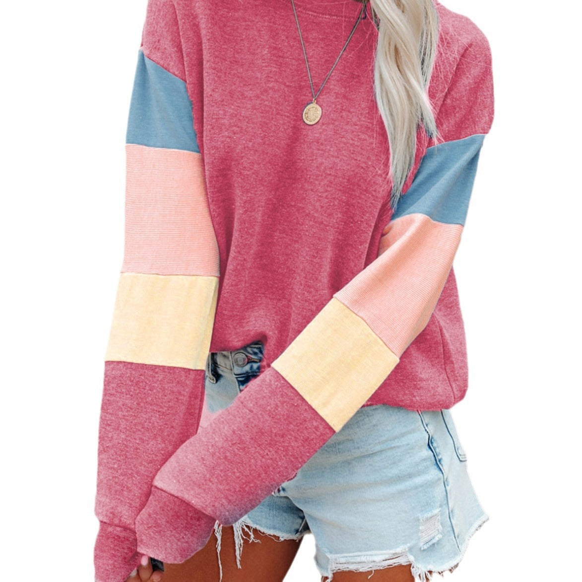 Damen Freizeitpullover mit buntem Ärmeldesign R&B