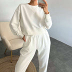 Damen nan Cropped-Sweater-Set mit V-Nahtdetail und hoher Taille Jogginghose R&B