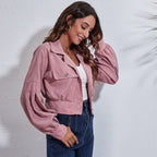 Damen Kurzjacke aus Materialmix mit lässigen Puffärmeln und großen Taschen R&B