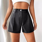 Damen Hochtaillierte Kunstleder-Shorts mit schickem Schnitt und dekorativen Falten R&B