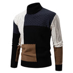 Herren modischer Rollkragenpullover mit modernem Zopfmuster und Farbblockdesign R&B