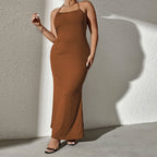 Damen elegantes Maxikleid mit schmalen Trägern und figurschmeichelndem Schnitt R&B