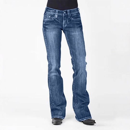 Damen elegante Bootcut Jeans mit hohem Bund und dezenter Waschung