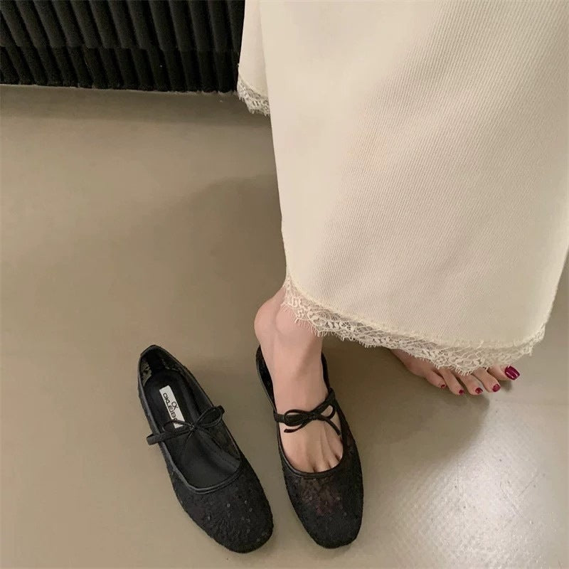 Damen Ballerinas mit filigranem Spitzenoberteil und dekorativem Schleifen-Detail R&B