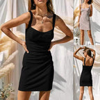 Damen figurbetontes Ripps Kleid mit Trägern und Raffungen R&B