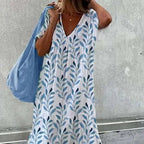 Damen lässiges Sommerkleid mit V-Ausschnitt und voluminösem Rock EB