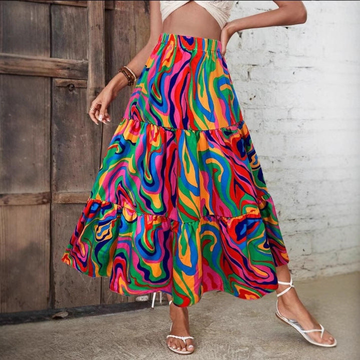 Damen Maxirock mit asymmetrischem Schnitt und floralem Design R&B