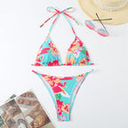 Damen Triangel-Bikini mit verspieltem floralem Design und verstellbaren Trägern R&B