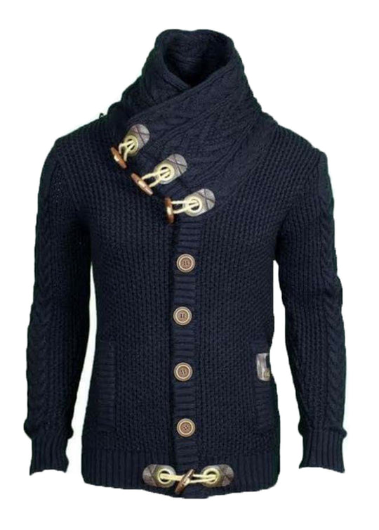 Herren Strickjacke mit asymmetrischem Kragen und einzigartigem Knopfdesign R&B