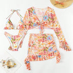 Damen Crop-Top und Wickelrock-Set mit floralen Details R&B