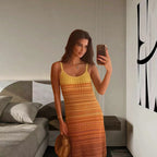 Damen Strick-Maxikleid mit seitlichem Schlitz und elegantem Muster R&B