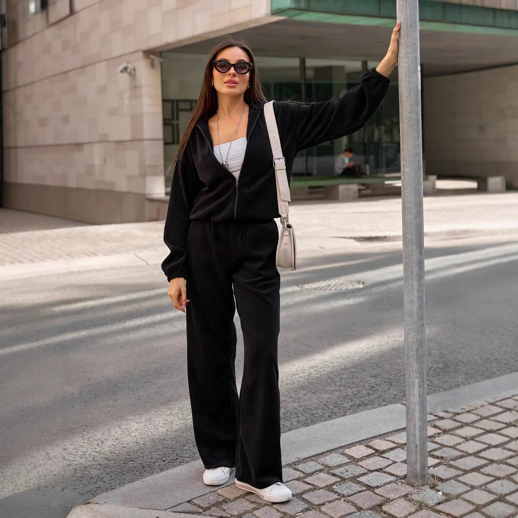 Damen lässiges Sweatset mit elastischem Bund und modernem Zipper R&B