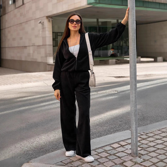 Damen lässiges Sweatset mit elastischem Bund und modernem Zipper R&B