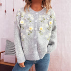Damen Strickjacke mit floralem Design und Knopfverschluss R&B