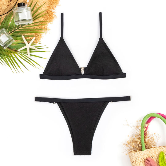 Damen Triangel-Bikini mit elegantem Textur und verstellbaren Trägern R&B