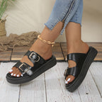 Damen Wedge-Pantoletten mit modischen Doppelriemen und trendigem Plateau-Heel EB
