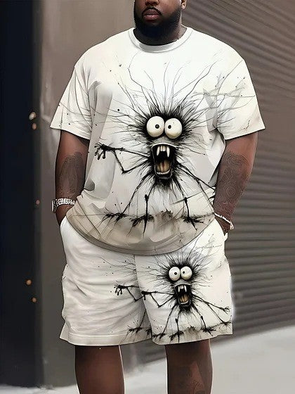 Herren nan lässiges Freizeit-Zweiteiler-Set mit großflächigem Smiley-Sonnenbrillen-Print R&B