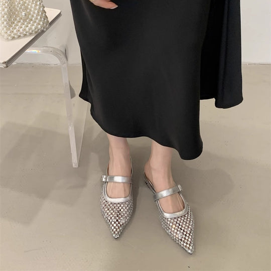 Damen elegante Slingback-Ballerinas mit funkelnden Strassverzierungen R&B