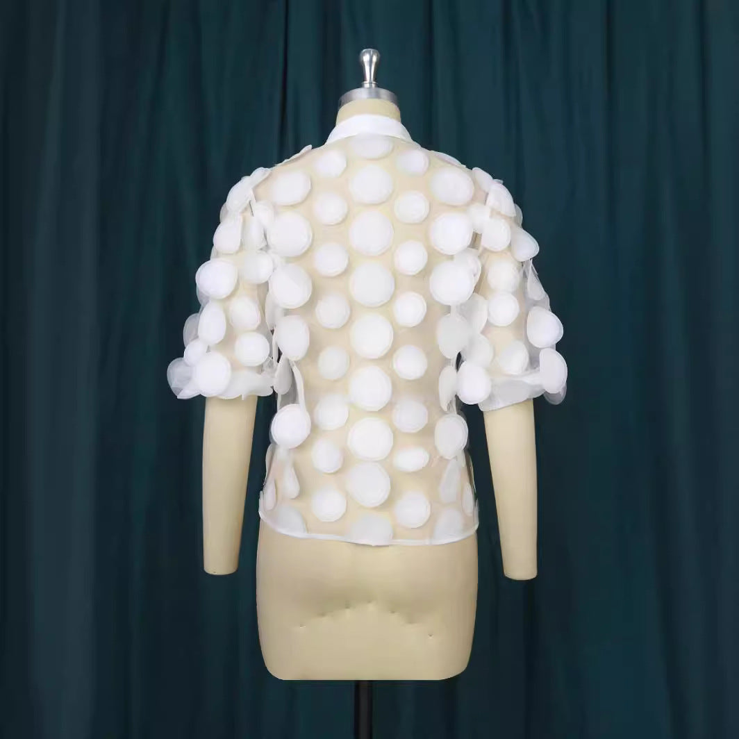 Damen Hemdbluse mit transparentem Material und voluminösen 3D-Punkten R&B