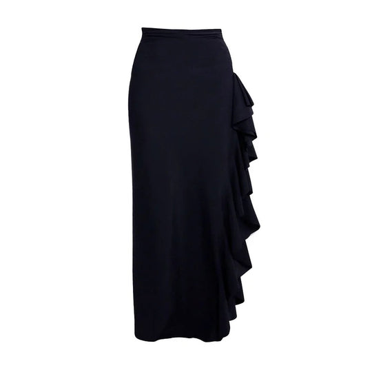 Damen eleganter Einteiler mit raffiniertem Transparentstreifen und voluminösem Maxi-Rock R&B
