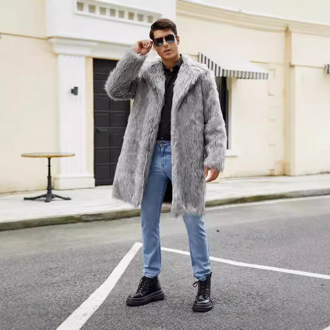 Herren Luxuriöser Kunstpelzmantel mit breitem Kragen R&B