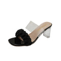 Damen elegante Mules mit geschwungenem Riemchen und durchsichtigen Blockabsatz R&B