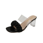 Damen elegante Mules mit geschwungenem Riemchen und durchsichtigen Blockabsatz R&B
