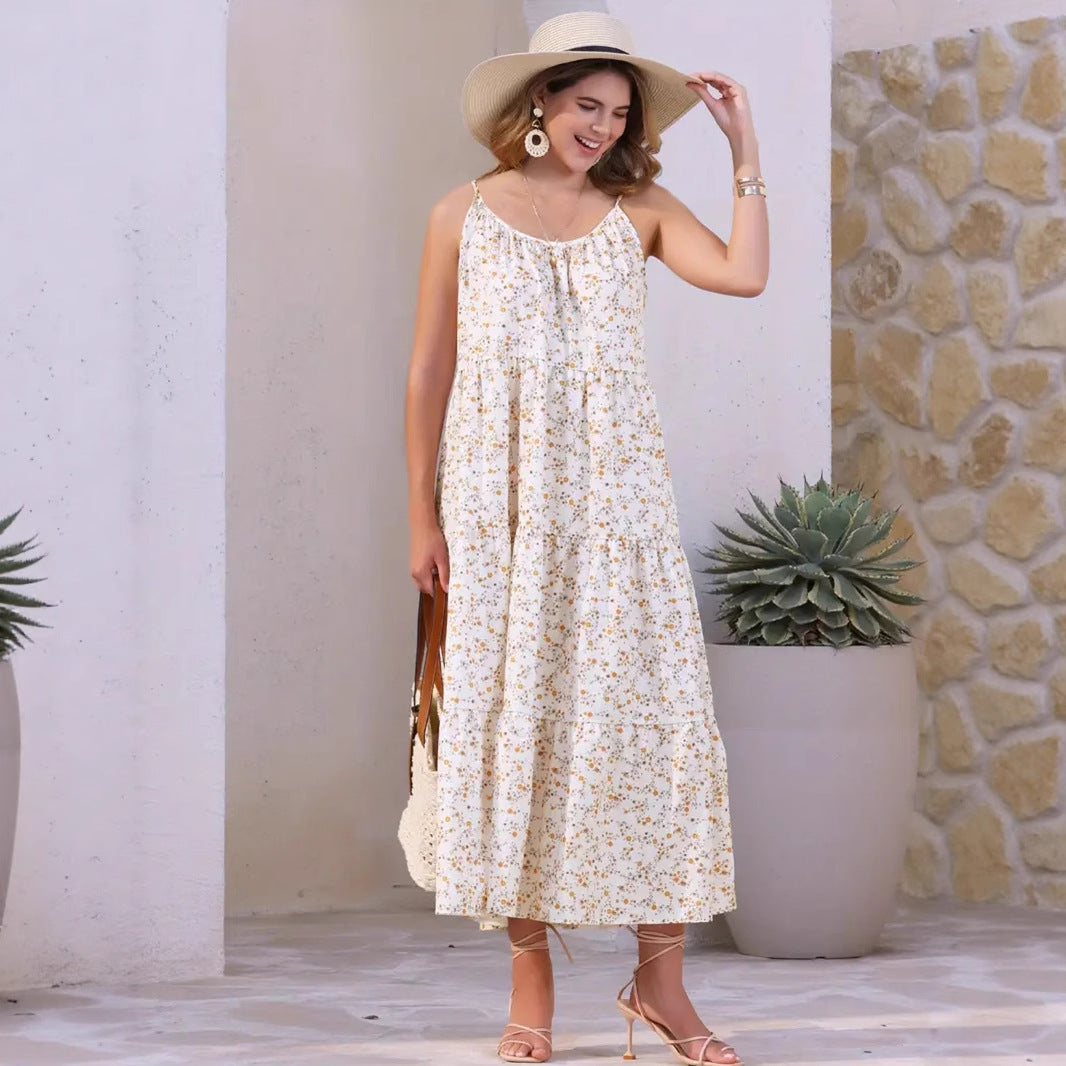 Damen luftiges Maxikleid mit floralem Muster und Spaghettiträgern R&B