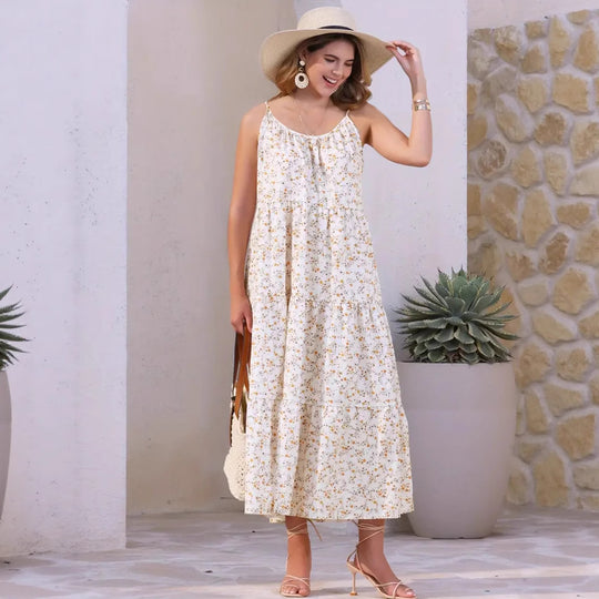 Damen luftiges Maxikleid mit floralem Muster und Spaghettiträgern R&B