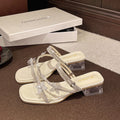 Damen elegante Sandalen mit funkelndem Strassbesatz und transparentem Blockabsatz EB