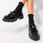 Damen modische Lacklederschuhe mit robustem Profilsohle und Schleifenakzent R&B