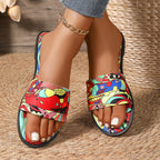 Damen Sommerliche Zehentrenner-Sandalen mit buntem Musterdruck R&B
