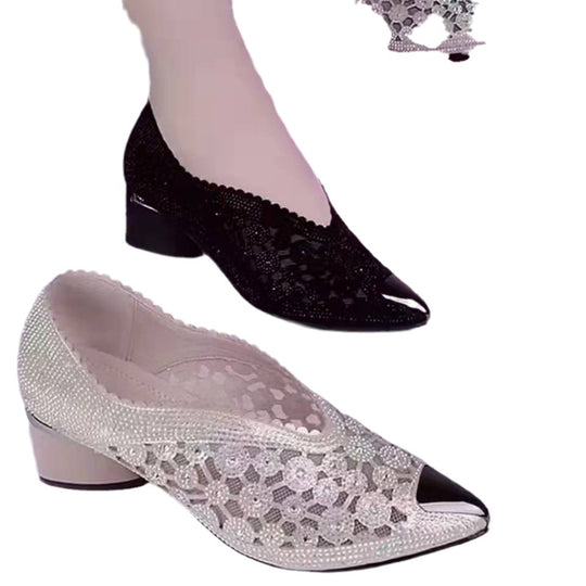 Damen Elegante und funkelnde Pumps mit floralen Akzenten und hochwertigem Glitzer R&B