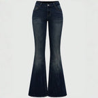 Damen Bootcut Jeans mit aufwendigen Stickereien und hohem Bund R&B